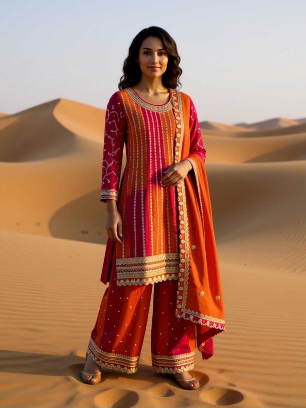Vibrant Orange & Pink Embroidered Women's Palazzo Set